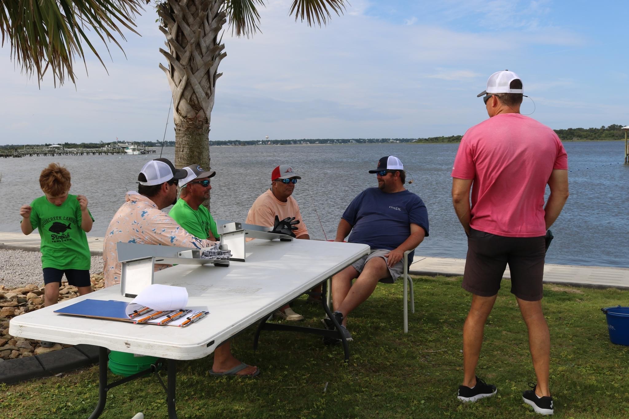 Group of men fishing by the water.
